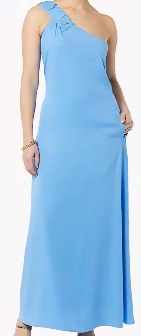 Terea By Andrea Pitter Women’s Blue Sylvie Pockets One Shoulder Zip Maxi Large